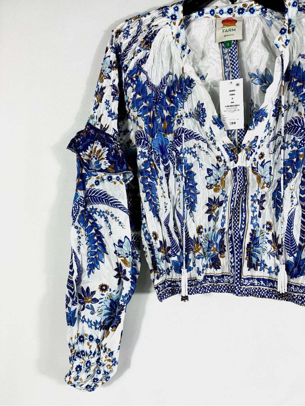 *SOLD* Farm Rio Ana Tapestry Cotton Blend Ruffle Top Blouse Small NWT Blue - Picture 9 of 15
